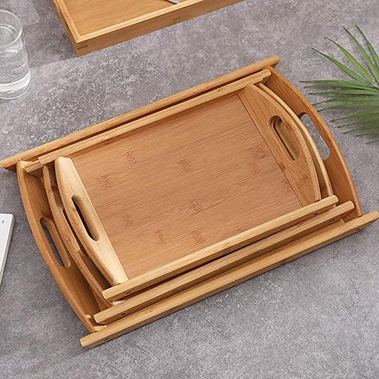 Wooden 3 Pcs Tray Set Wooden Multipurpose Tray with handles for Serving