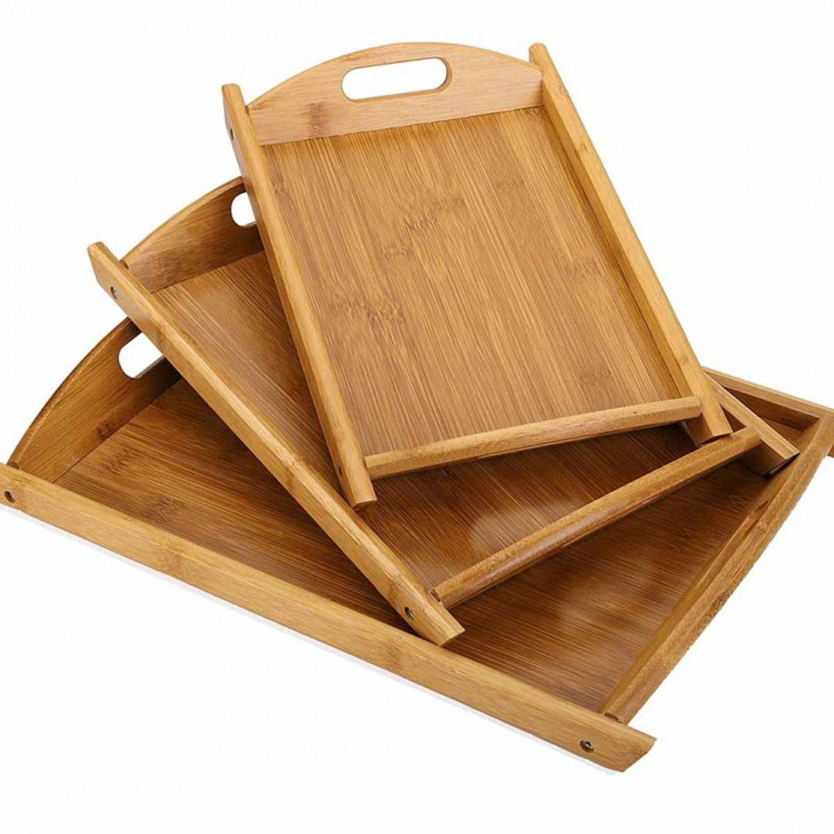 Wooden 3 Pcs Tray Set Wooden Multipurpose Tray with handles for Serving